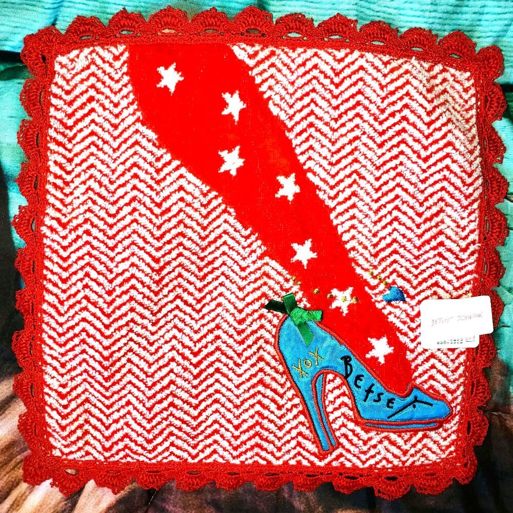 Vintage Betsey Johnson Red Star Tights Blue Dress Shoe Crochet Wash Cloth Towel